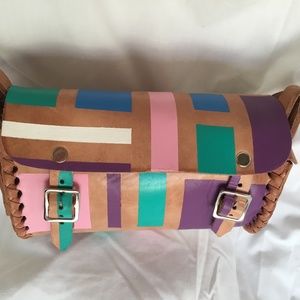 Handmade Mexican Round Leather Crossbody Purse, Hand Painted, one-of-a-kind,